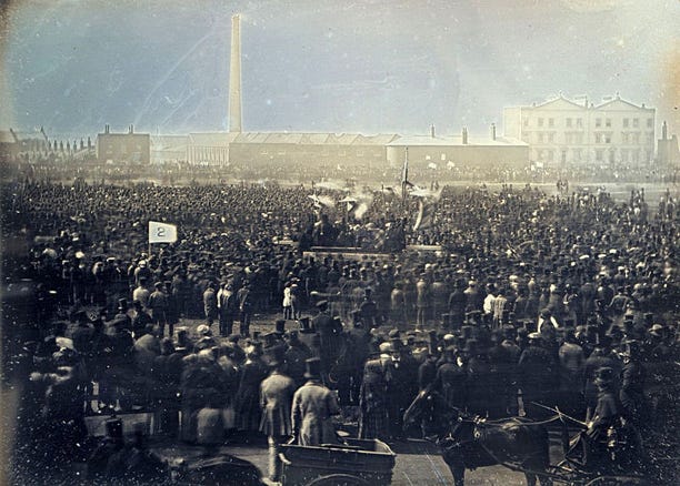 The Great Chartist Meeting on Kennington Common, London in 1848. The Great Chartist Meeting on Kennington Common, London in 1848.