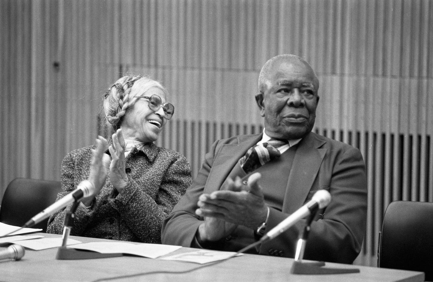 Woman and man in TV studio