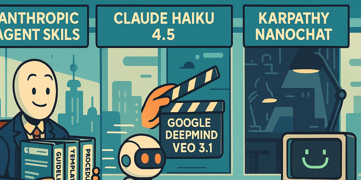 The Sequence Radar #739: Last Week in AI: From Vibes to Verbs: Agent Skills, Haiku 4.5, Veo 3.1, and nanochat