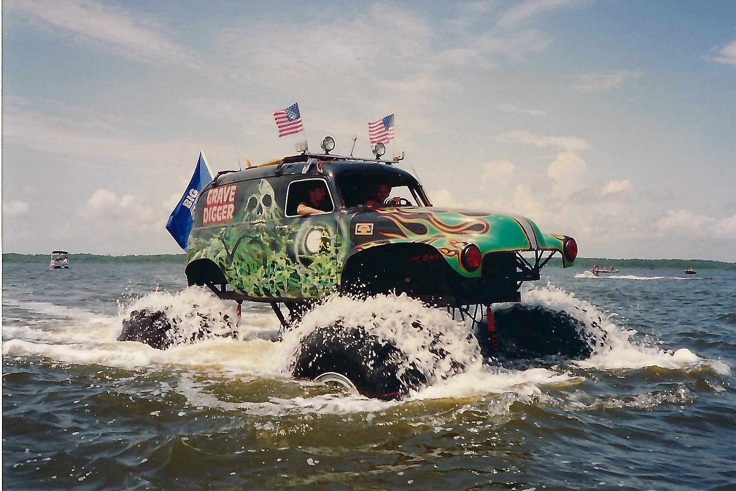 Monster truck in Currituck Sound. Monster truck in Currituck Sound.