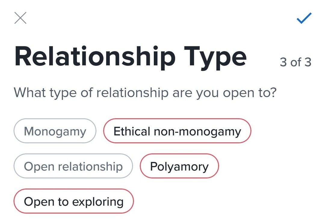 New "relationship type" options on Tinder! : r/polyamory