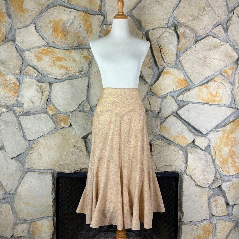 Lauren Ralph Lauren Silk Cotton Godet Midi Skirt Buttercream Paisley | 10 image 1