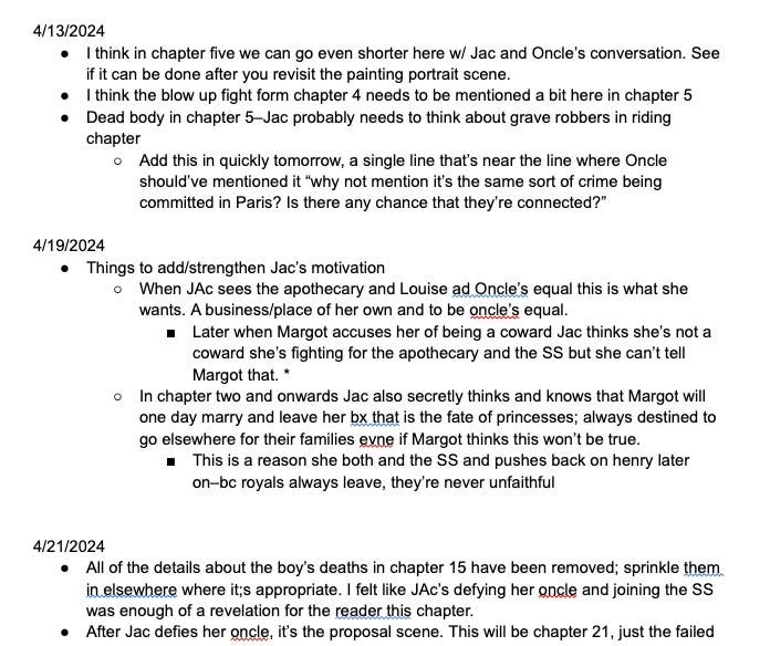 screenshot of a google doc where a writer journals about her feelings while writing