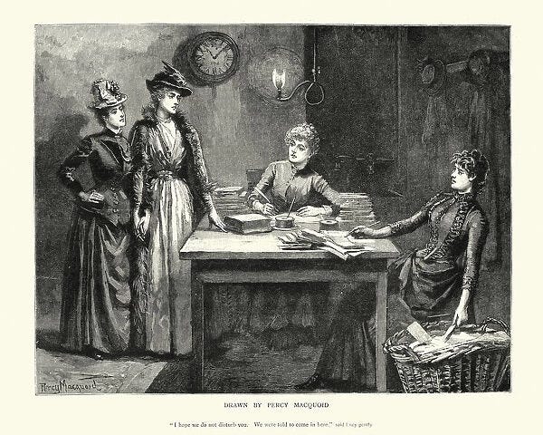 Victorian women writing at a desk