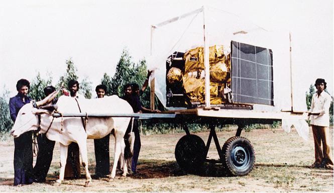 ISRO Scientists carrying India's first Communication satellite 'APPLE' on  Bullock cart. 1981 [665 X 384] : r/HistoryPorn