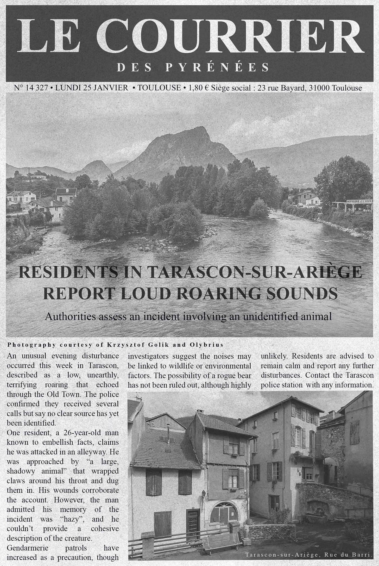 Newspaper clipping: residents report roaring sounds in Tarascon-sur-Ariège