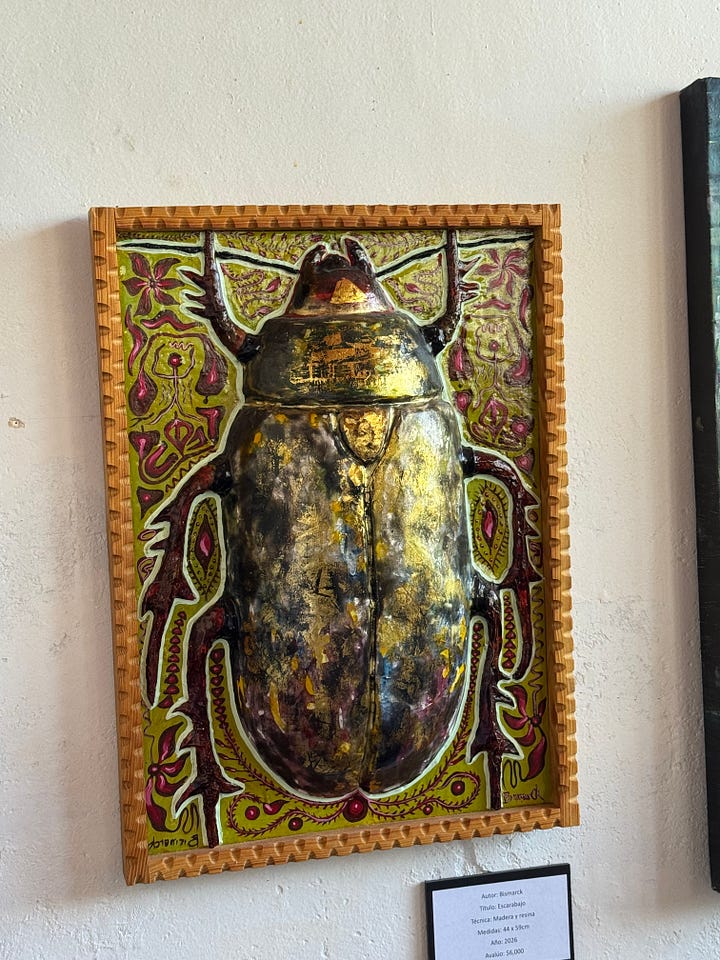 A selection of paintings and mixed media art.