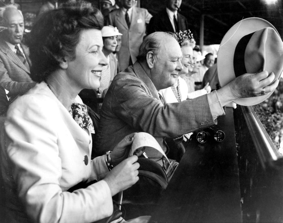 Winston and Clementine Churchill in the owner’s box at Hialeah Racetrack. Courtesy of Florida State Archives.
