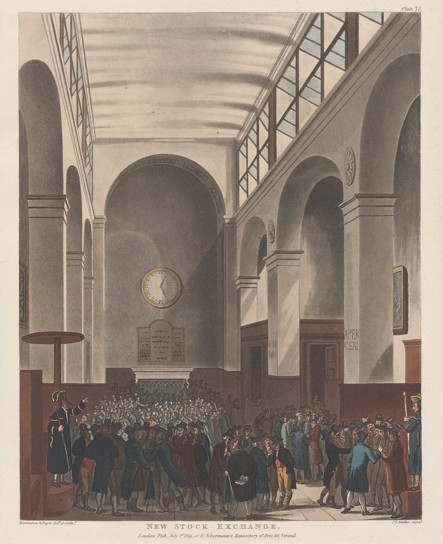 Thomas Rowlandson, The Royal Exchange, London (1809). The bond market turned government promises into financial power. States could project military strength because investors trusted their ability to repay, making credit itself a strategic instrument of national power.