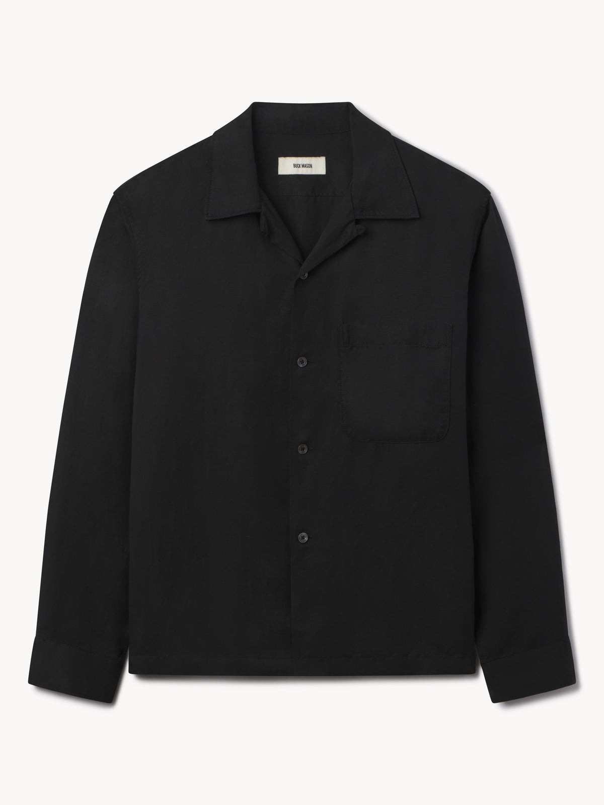 Black Draped Linen Camp Shirt - Product Flat