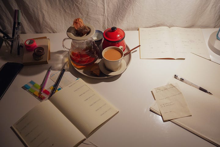 notebooks and tea