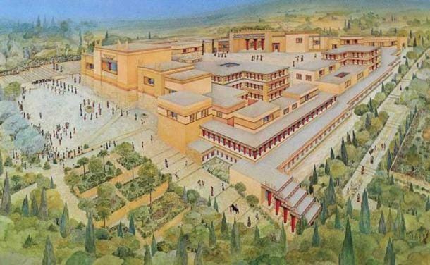 Artist’s representation of the Palace at Knossos. Artist’s representation of the Palace at Knossos.