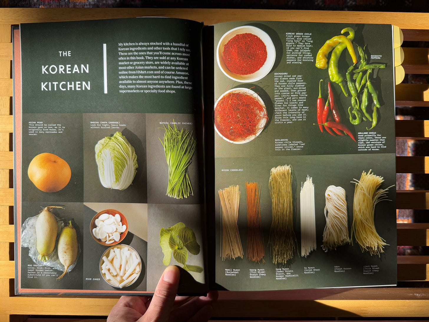 Full page spread of Korean Home Cooking, with pantry items on display