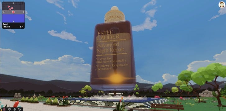 Estée Lauder built an enormous rotating bottle of Advanced Night Repair in the metaverse.