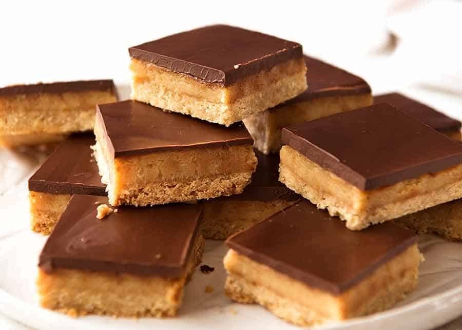 Stack of Caramel Slice on a plate