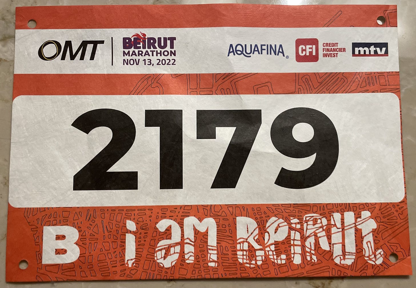 Beirut Half Marathon runner bib