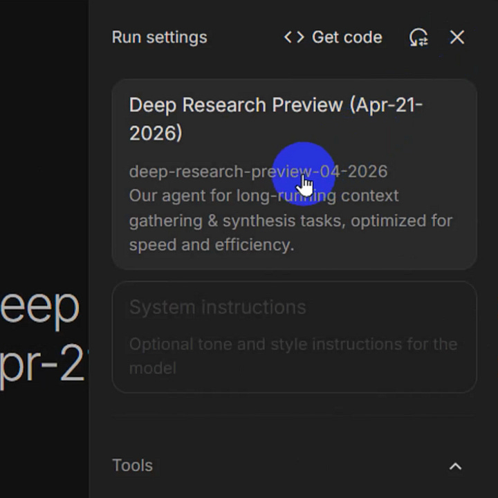 Несколько шагов в интерфейсе Google AI Studio: открытие Run Settings, переход на вкладку Audio и выбор модели Gemini 3.1 Flash TTS Preview