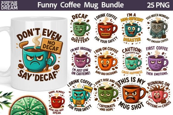 Funny Coffee Mug Sublimation Bundle PNG