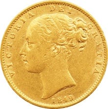 1849 Gold Sovereign Queen Victoria Young Head