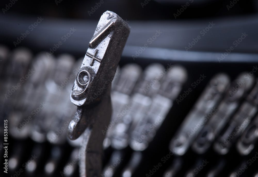9 hammer - old manual typewriter - cold blue filter Stock Photo | Adobe  Stock