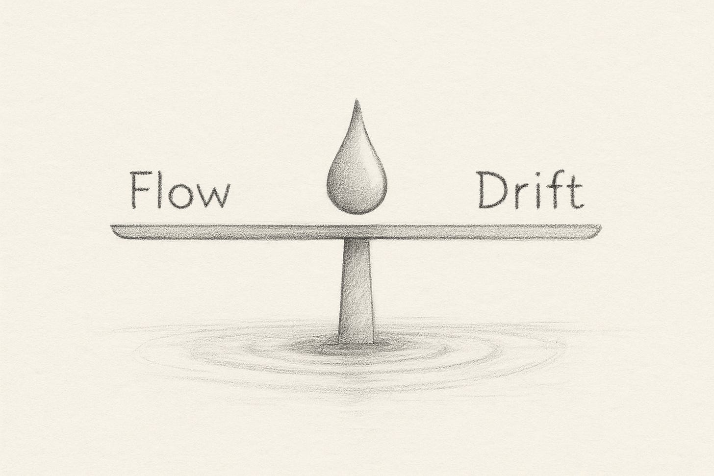 A balance meter showing flow versus drift in system behaviour.