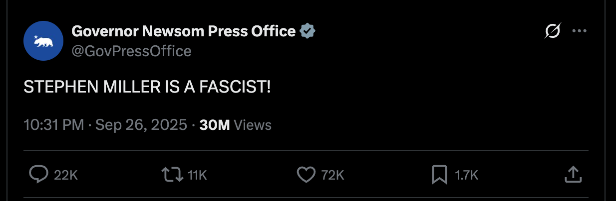 Newsom press: STEPHEN MILLER IS A FASCIST! Newsom press: STEPHEN MILLER IS A FASCIST!