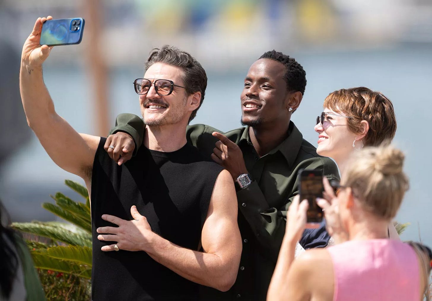 Pedro Pascal, Micheal Ward and Emma Stone during the "Eddington" photocall at the 78th annual Cannes Film Festival at Palais des Festivals on May 17, 2025 in Cannes, France.