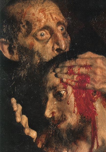 Detail of the painting. The face of the terrified Czar and that of his bleeding and crying son. Detail of the painting. The face of the terrified Czar and that of his bleeding and crying son.