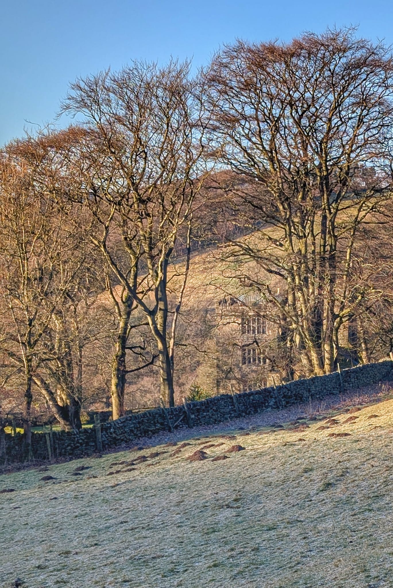 View of North Lees Hall in Hathersage, Peak District National Park
