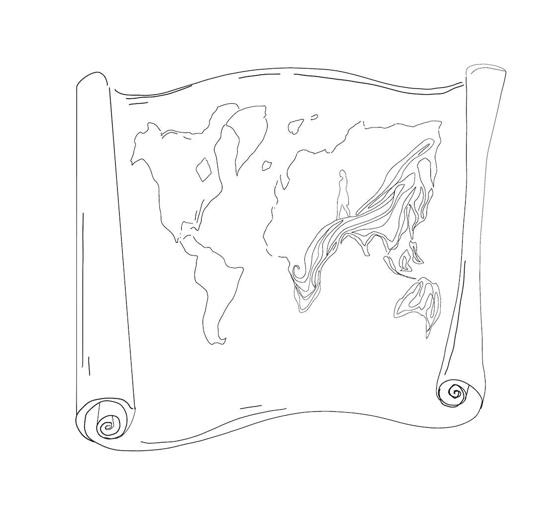 A delicate black-and-white line drawing of a partially unrolled map scroll. The map shows abstract, minimal outlines of continents with topographic-style line work in some regions. The image evokes a sense of mystery and unfolding journey, aligning with the theme of taking the first step before the full path becomes clear. A delicate black-and-white line drawing of a partially unrolled map scroll. The map shows abstract, minimal outlines of continents with topographic-style line work in some regions. The image evokes a sense of mystery and unfolding journey, aligning with the theme of taking the first step before the full path becomes clear.