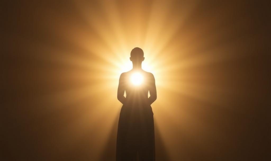 A silhouette with gentle light radiating outward from the heart area