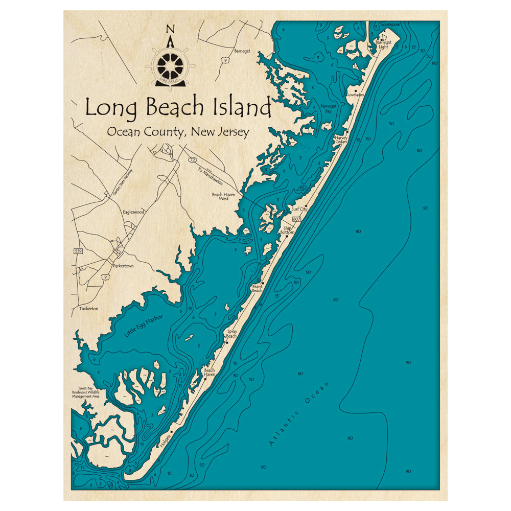 Long Beach Island, New Jersey 3D Custom Wood Map – Lake Art LLC