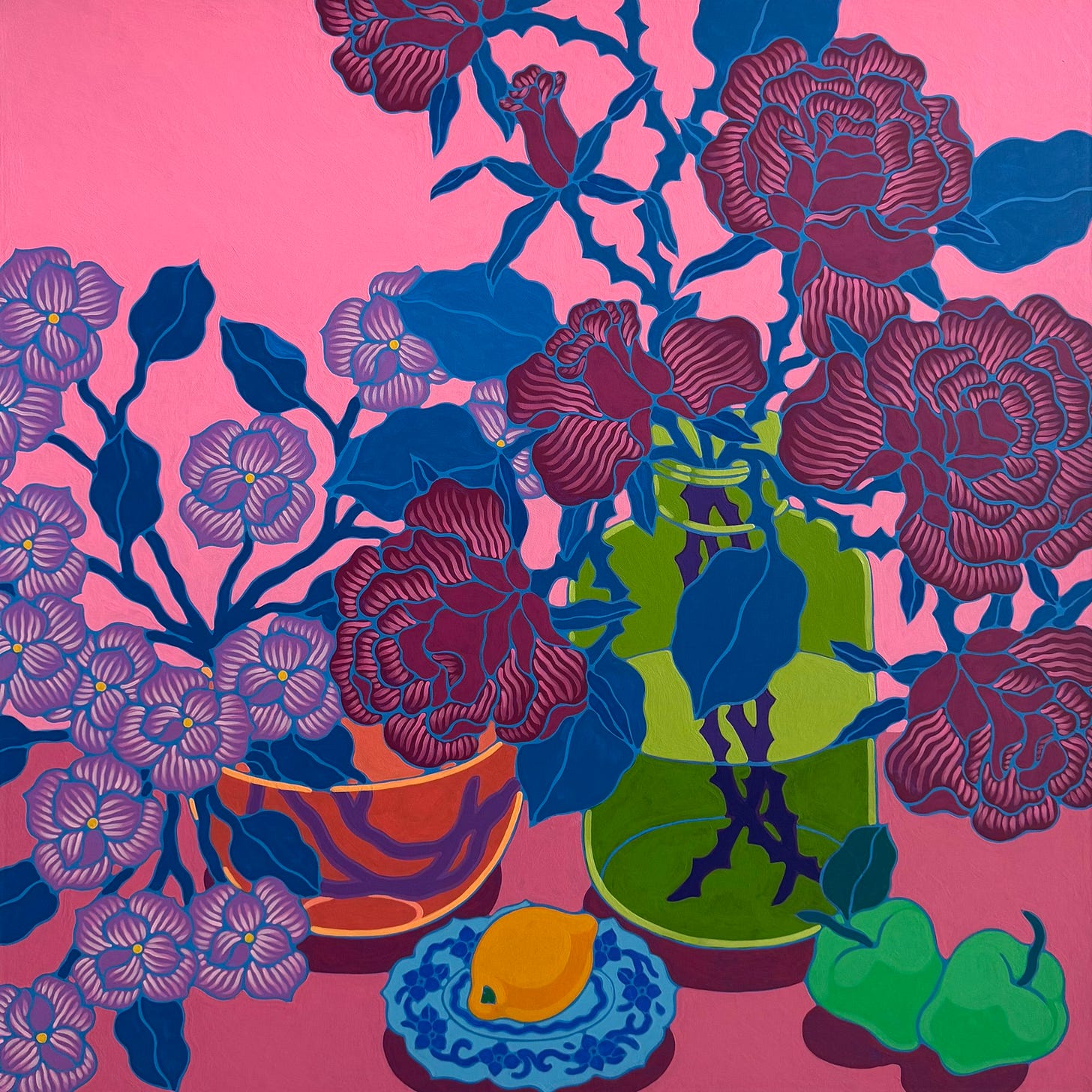 Red Roses on Hot Pink by Sarah Ingraham