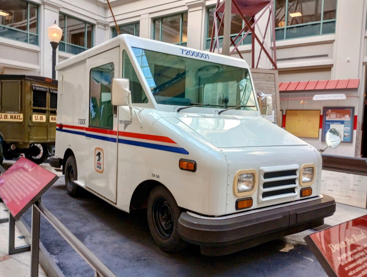 USPS mail van inside museum