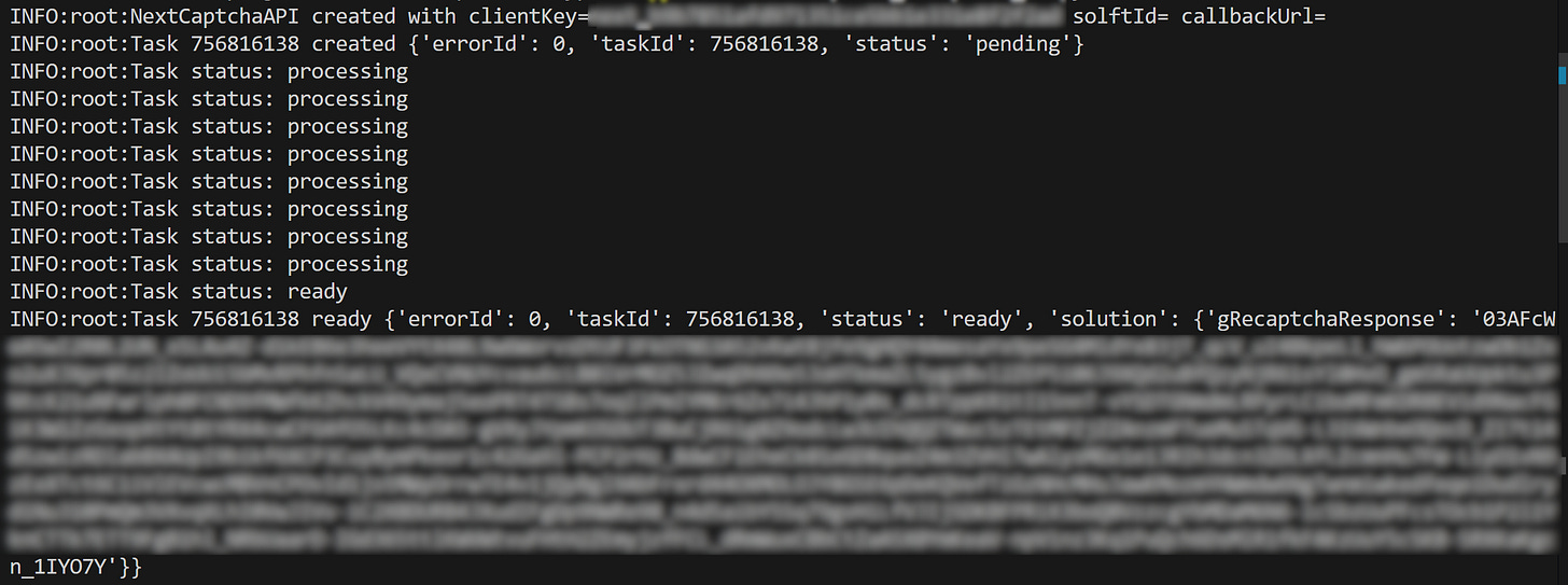 he output produced by the nextcaptcha-python library