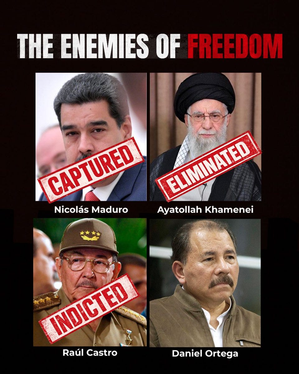 One by one, the dictators of the last era are answering for their crimes. Maduro sleeps in a cell in New York. The Ayatollah is dead. Raúl Castro is under indictment. Daniel One by one, the dictators of the last era are answering for their crimes. Maduro sleeps in a cell in New York. The Ayatollah is dead. Raúl Castro is under indictment. Daniel