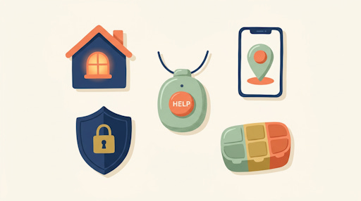 Symbols representing ways to stay safe. Symbols representing ways to stay safe.