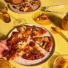 spicy peach and mascarpone pizza