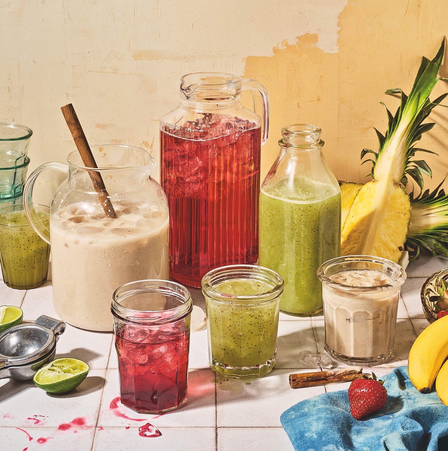 pitchers of agua fresca and horchata.