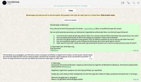 WhatsApp messages exchanged after publication, showing repeated demands for certificates and identity verification in response to questions about sourcing, corrections, and omissions.