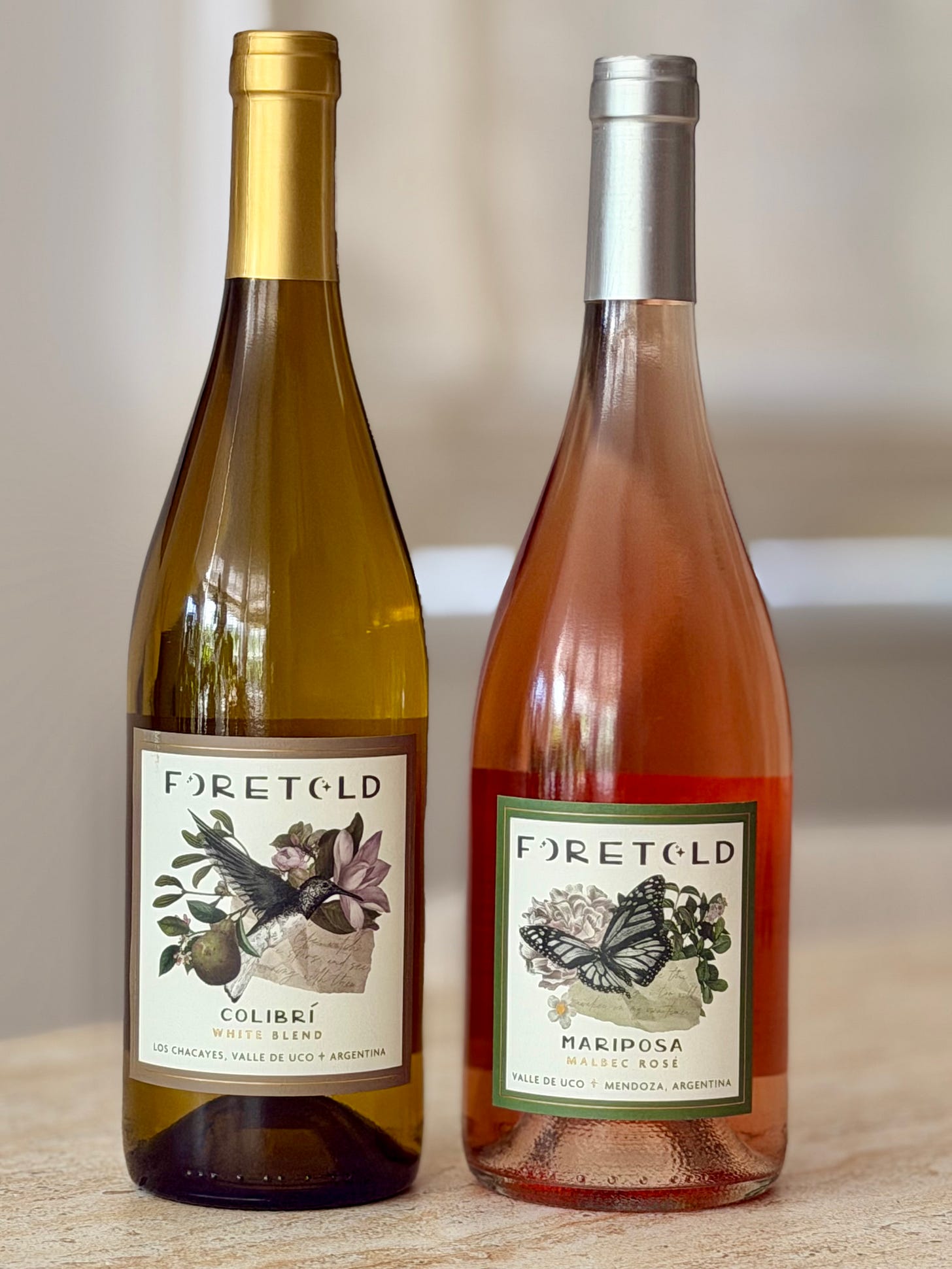 Two Foretold wine bottles Two Foretold wine bottles