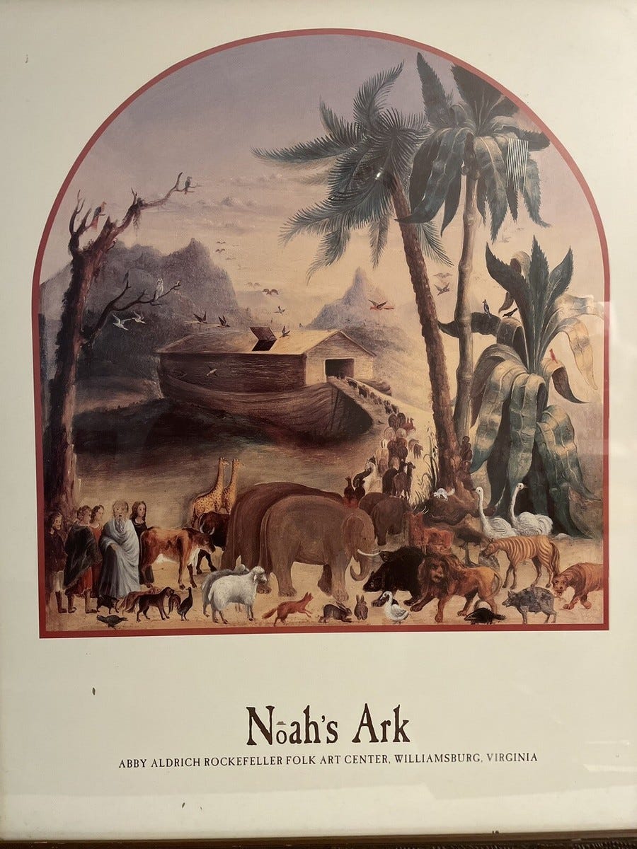 Noah’s Ark Abby Aldrich Rockefeller Folk Art Print Framed 35X29 Lithograph