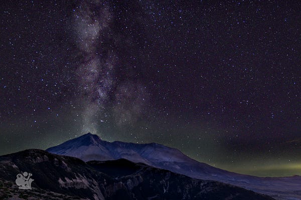 Mount Saint Helens from Windy Ridge with the Milky Way soaring above. Mount Saint Helens from Windy Ridge with the Milky Way soaring above.