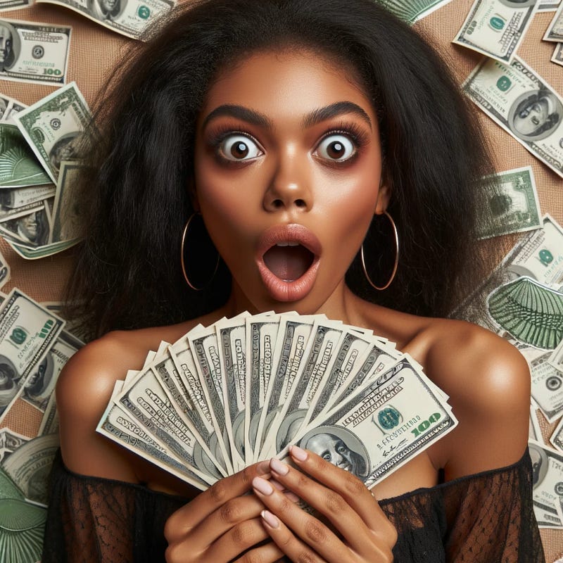 Shocked expression holding money