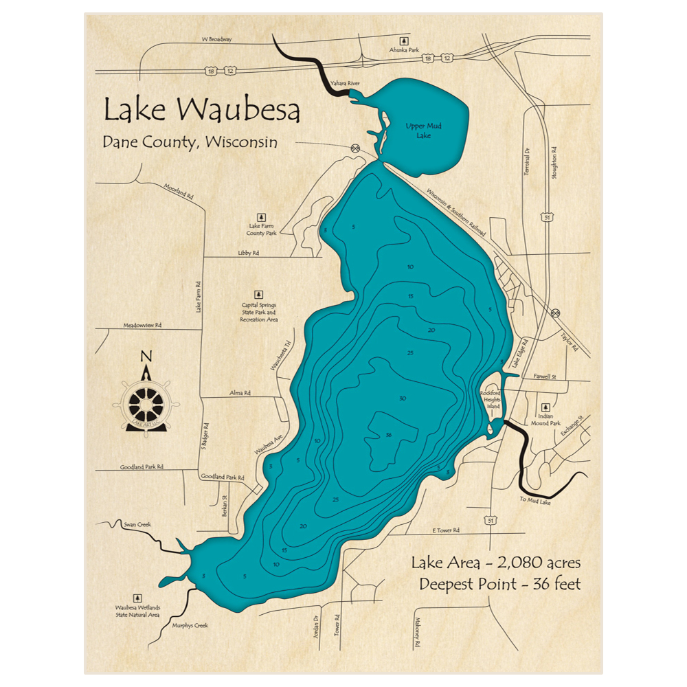 Lake Waubesa 3D Custom Wood Map – Lake Art LLC