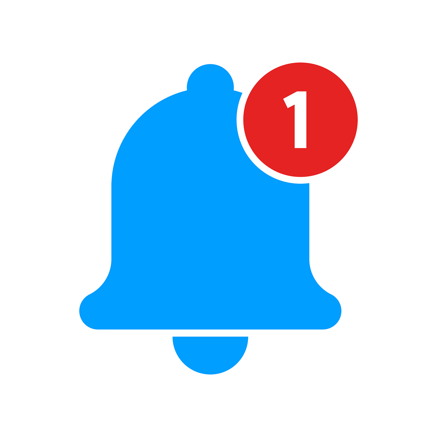 A blue notification bell with one pending notification.