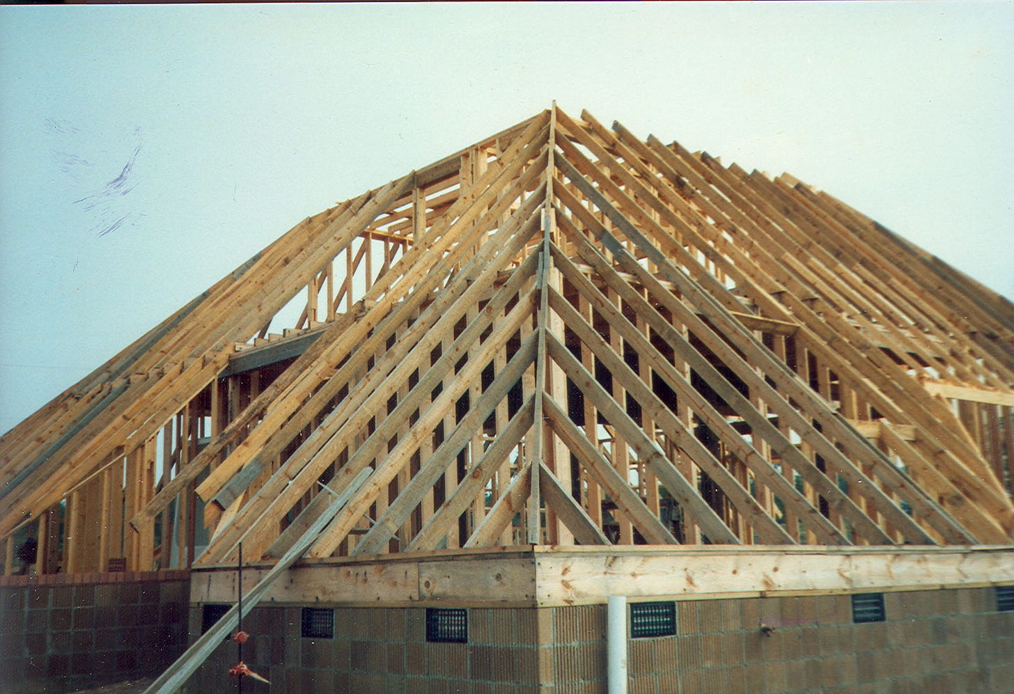 blue pyramid being framed