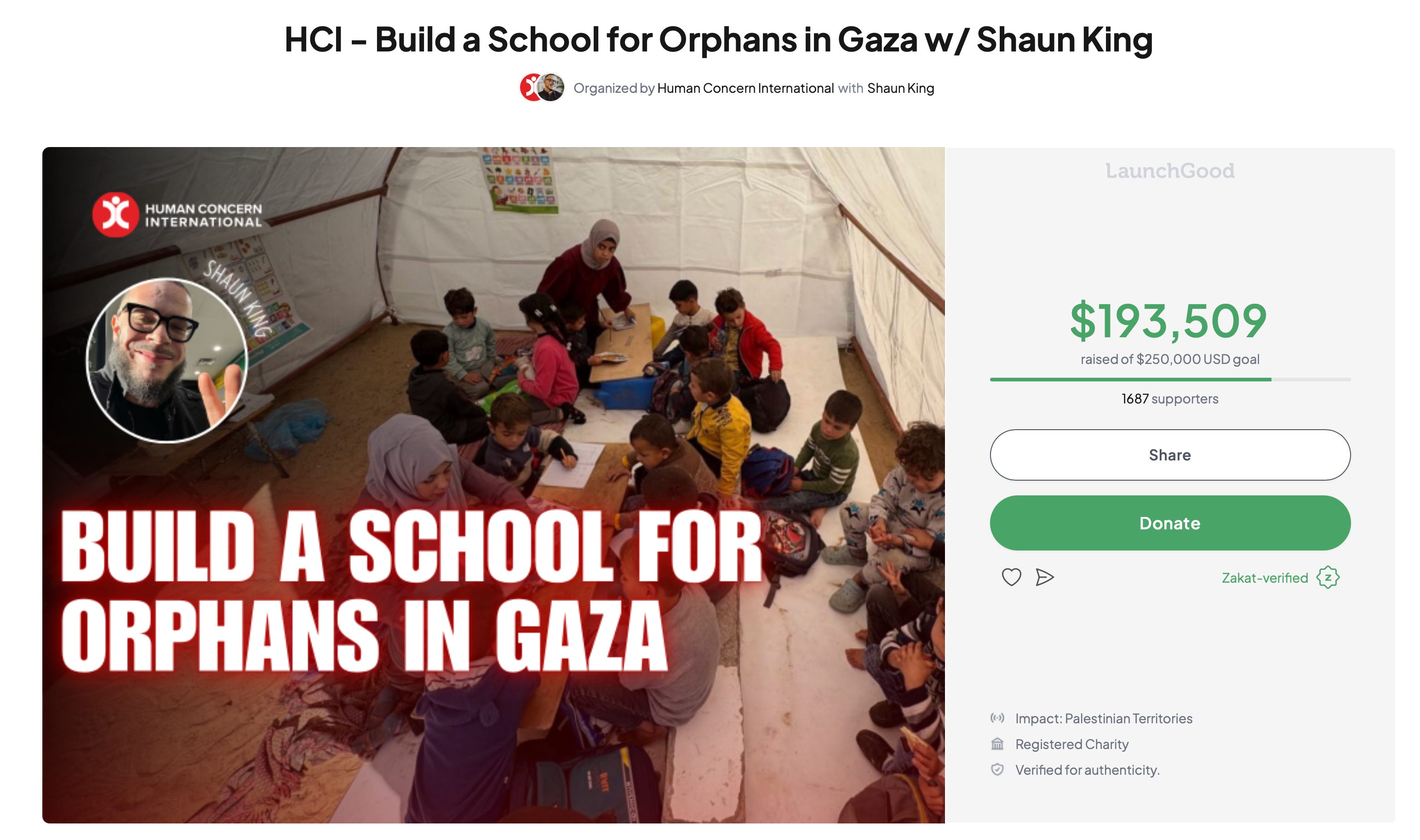 thenorthstar.com - Shaun King - We are just $6,491 away from raising the $200,000 needed for us to start construction of our school for young orphans in Gaza!