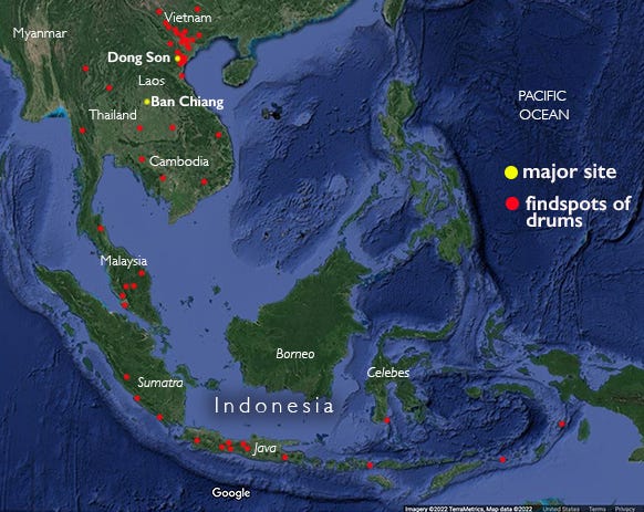 Map showing Dong Son and the distribution of Dong Son-type drums Map showing Dong Son and the distribution of Dong Son-type drums