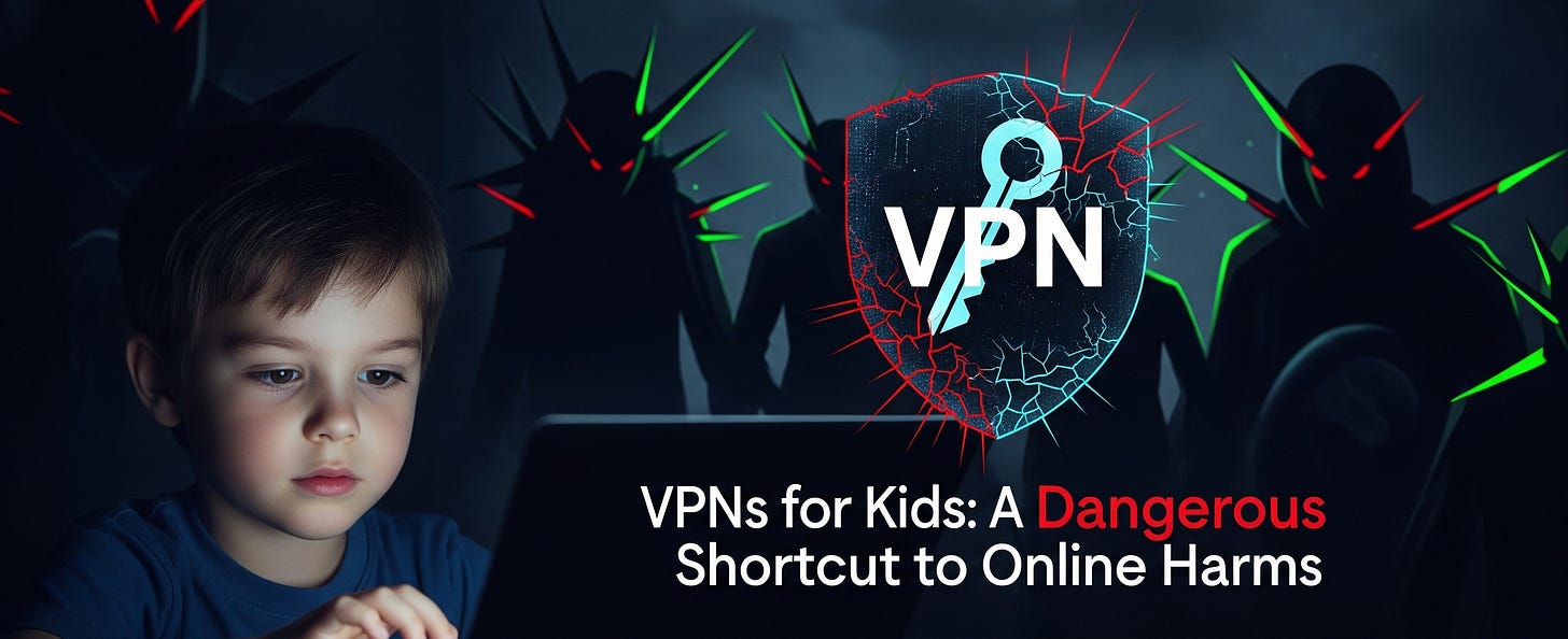 Child looking at a screen and text VPNs for Kids: A Dangerous Shortcut to Online Harms